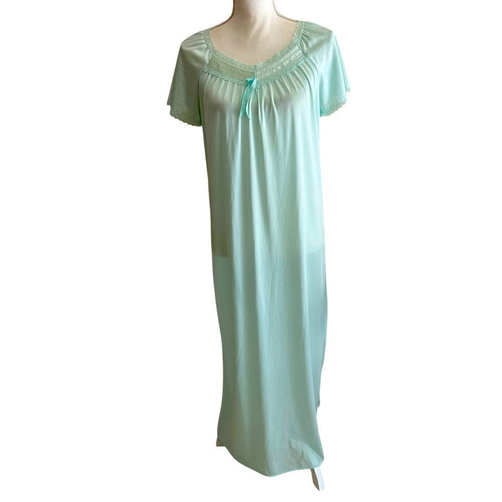 Katz Vintage Mint Green Nylon négligée nightgown Size Medium 90's
